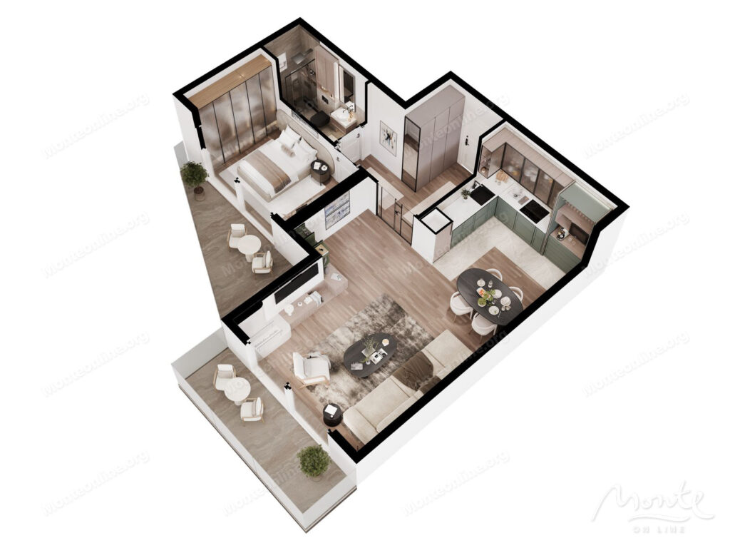 prostornaya kvartira s 1 spalnej i vidom na more v kumbore 17